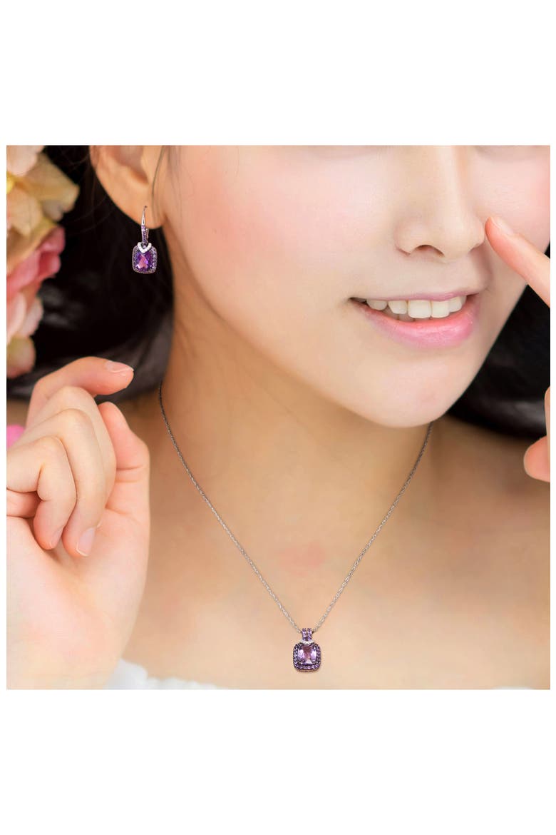African Amethyst & Diamond Halo Pendant Necklace & Drop Earrings Set, Alternate, color, PURPLE