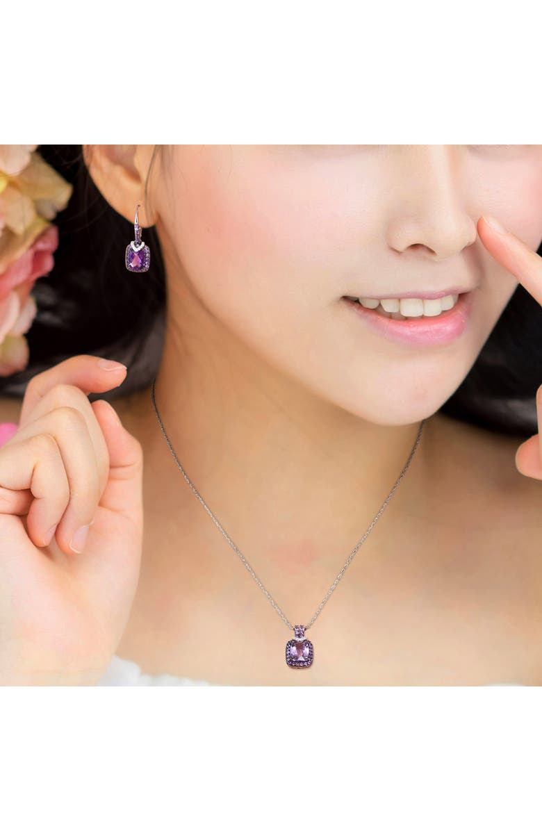 DELMAR African Amethyst & Diamond Halo Pendant Necklace & Drop Earrings Set, Alternate, color, Purple