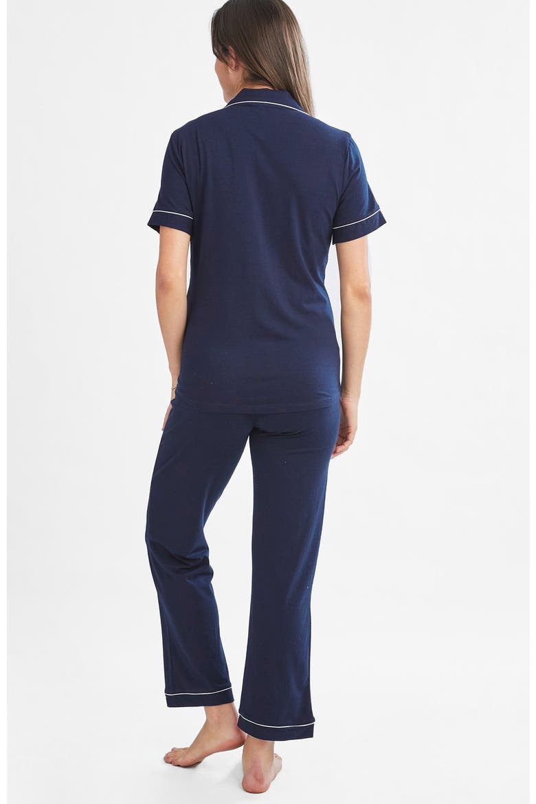 Maternity and Nursing Button Front Pajama Set, Alternate, color, Navy