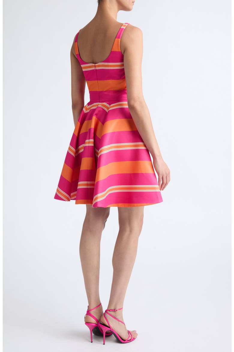 Mona Stripe Taffeta Faille Fit & Flare Minidress, Alternate, color, GRAPHIC STRIPE-HOT PINK ORANGE