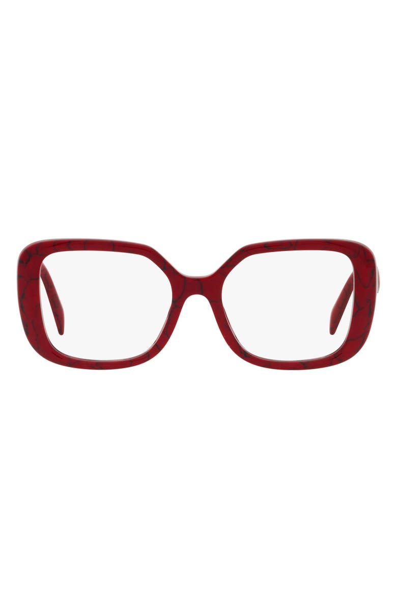 Prada 53mm Square Optical Glasses, Main, color, Red/ Black Marble