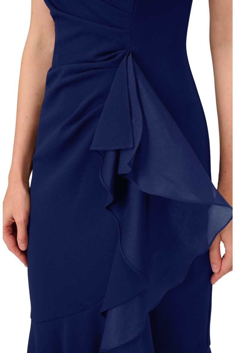 Ruffle Crepe Mermaid Gown, Alternate, color, NAVY SATEEN