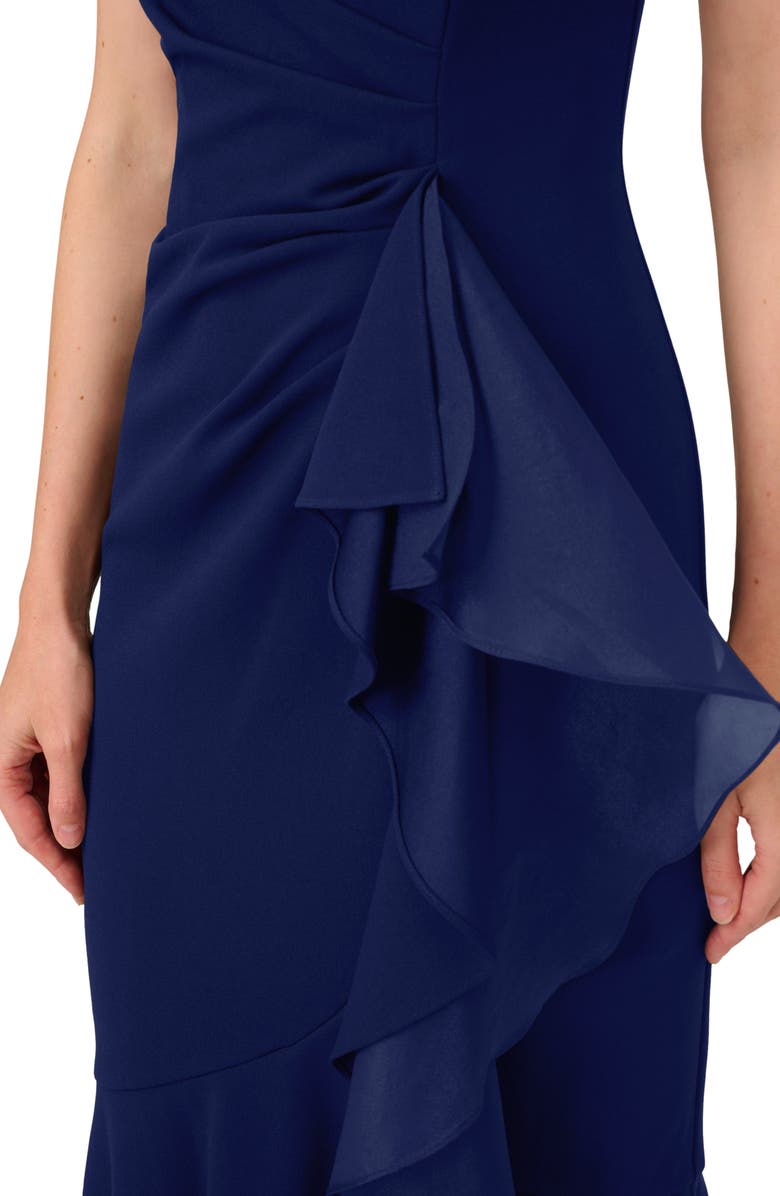 Adrianna Papell Ruffle Crepe Mermaid Gown, Alternate, color, Navy Sateen