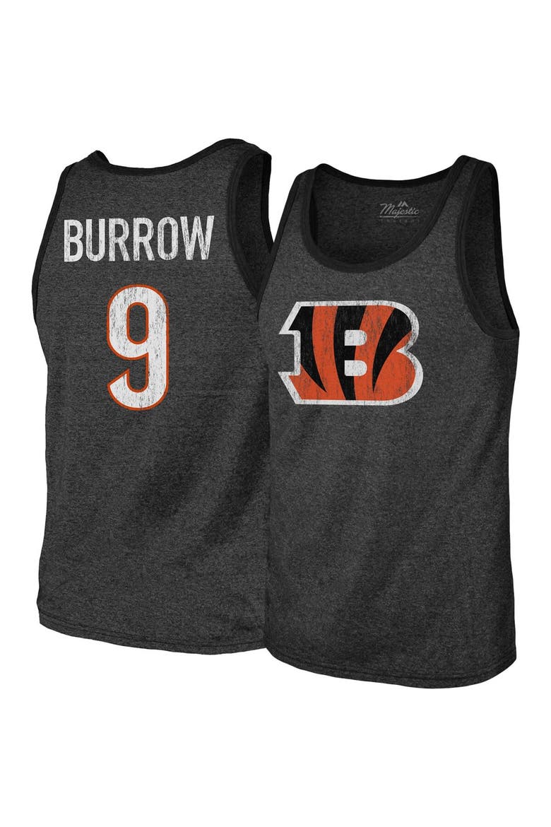 Men's Majestic Threads Joe Burrow Black Cincinnati Bengals Name & Number Tri-Blend Tank Top, Main, color, Black