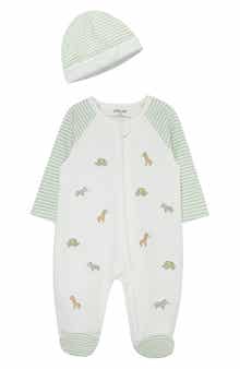 Little Me Safari Embroidered Cotton Footie & Hat Set