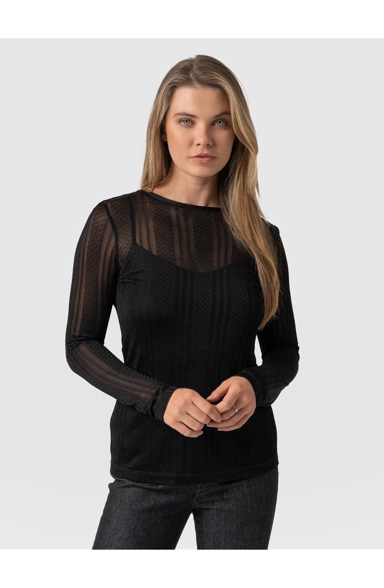 Saint + Sofia Demi Lace Long Sleeve Tee, Alternate, color, Black