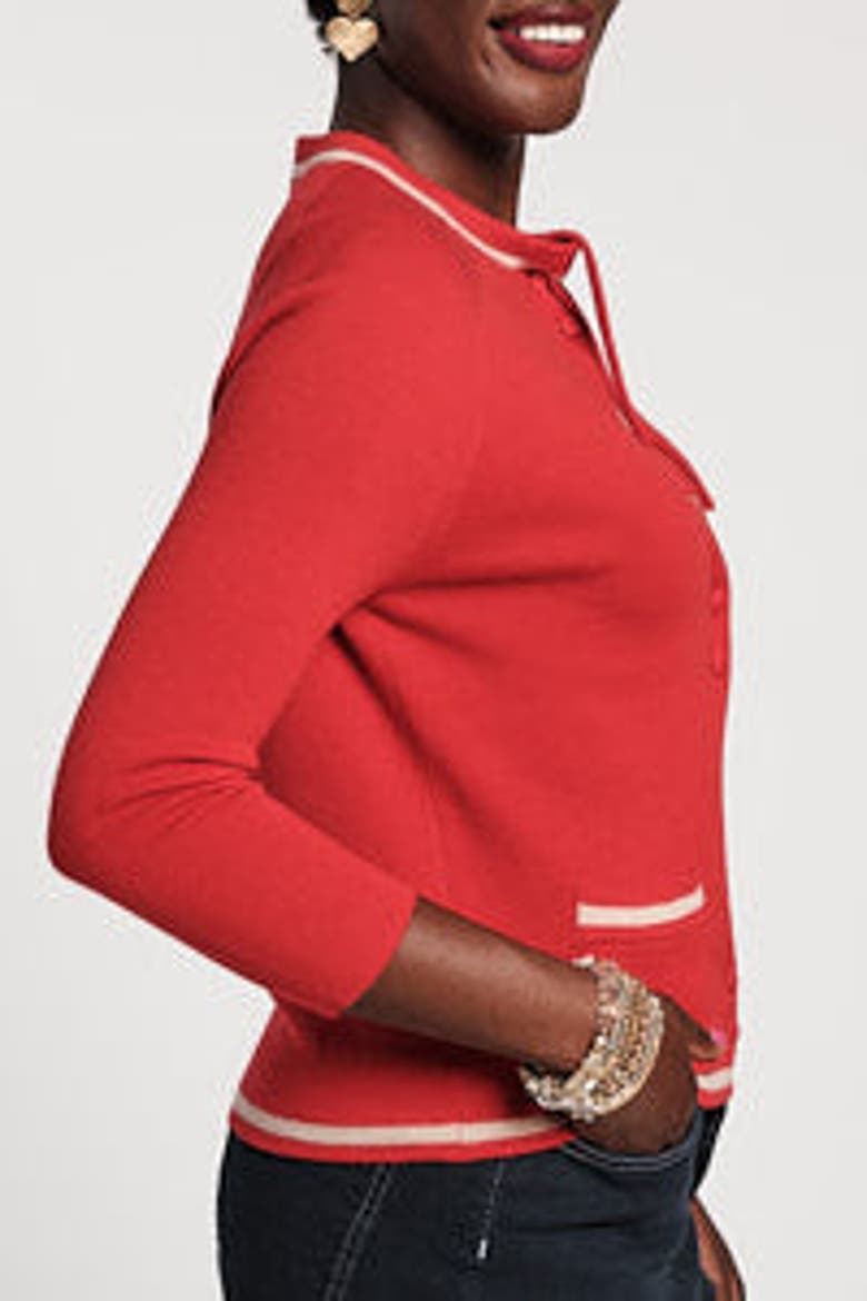 Border Tie Neck Cardigan, Alternate, color, Red/Oyster