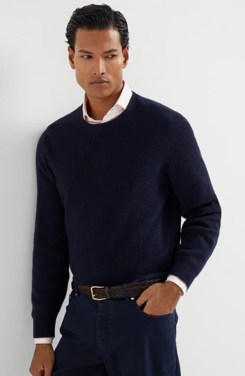Brunello Cucinelli English Rib Knit Sweater In Navy Blue