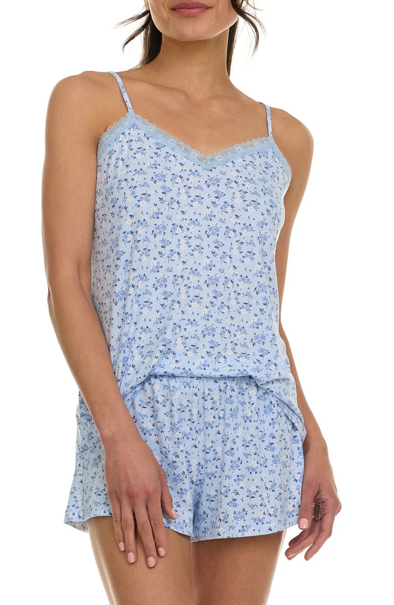 Flora By Flora Nikrooz Lotus Camisole, Shorts & Robe Travel Set, Alternate, color, Summer Ditsy Lt Blue