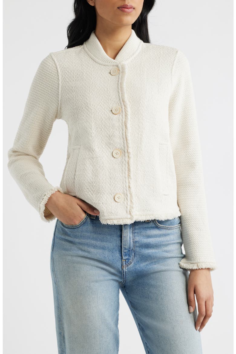 Fringe Mix Knit Bomber Jacket, Alternate, color, COCONUT