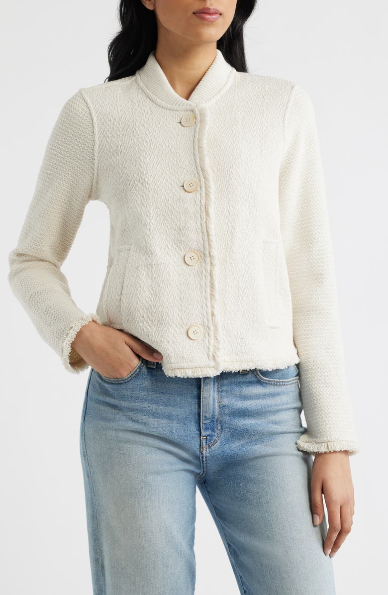 NIC+ZOE Fringe Mix Knit Bomber Jacket, Alternate, color, Coconut