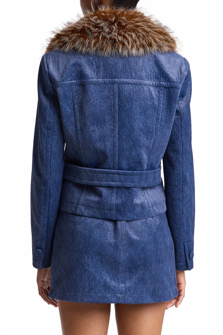 Faux Fur Collar Double Breasted Jacket, Alternate, color, BRIGHT BLUE