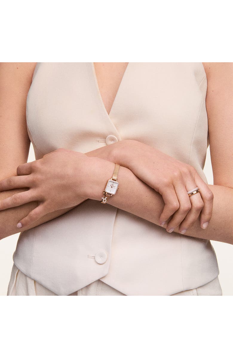 Daniel Wellington Quadro Mini Charm Mesh Strap Watch, 15.4mm, Alternate, color, Rose Gold