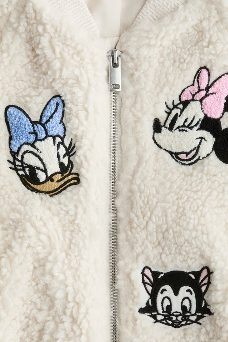 Appliquéd Teddy Bomber Jacket, Alternate, color, Cream/Minnie Mouse