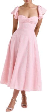 HOUSE OF CB Emma Flutter Sleeve Jacquard Cocktail Dress