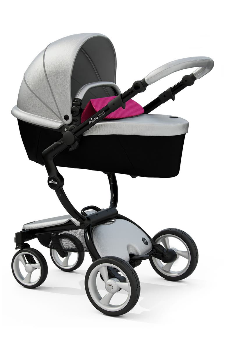 Xari Black Chassis Stroller with Reversible Reclining Seat & Carrycot, Alternate, color, ARGENTO/ HOT MAGENTA