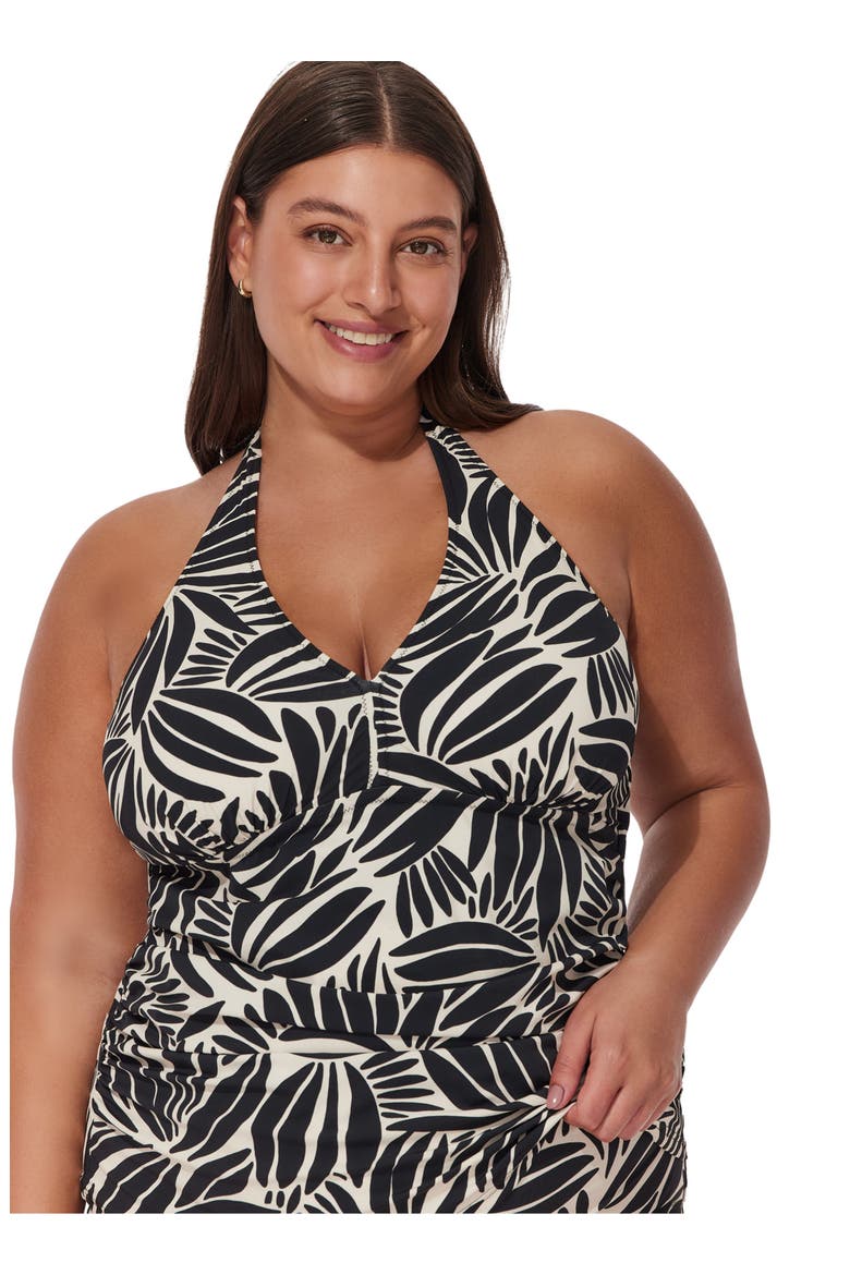 Comeback Plus Size Halter Tankini Top, Alternate, color, Black-White