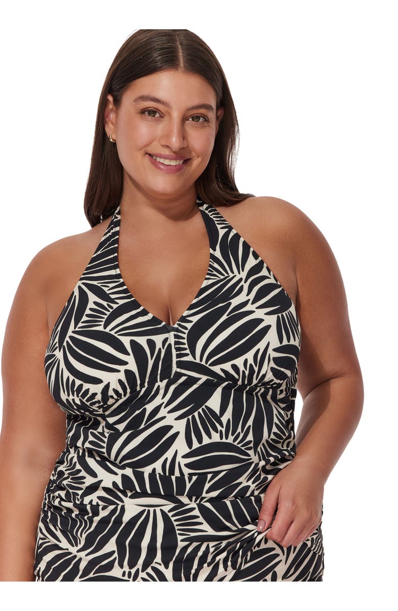 Profile by Gottex Comeback Plus Size Halter Tankini Top, Alternate, color, Black-White