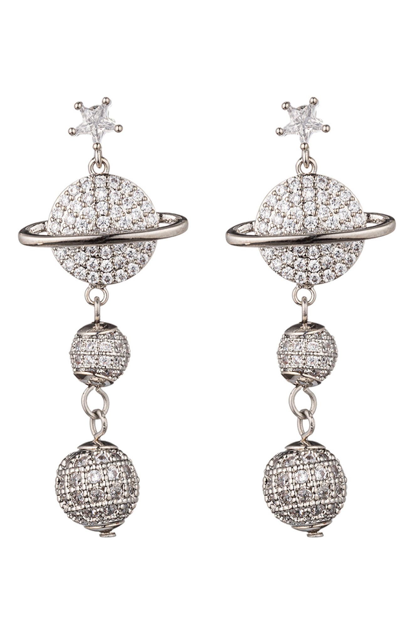 Saturn Cubic Zirconia Drop Earrings