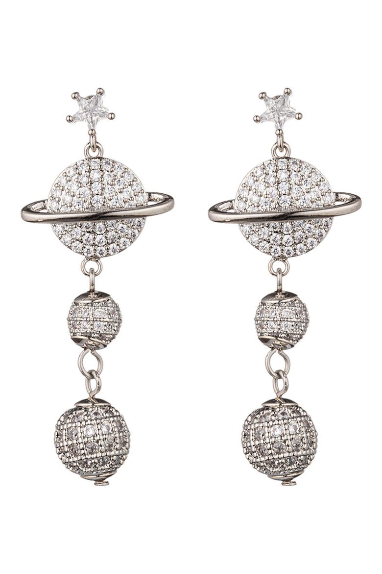 Saturn Cubic Zirconia Drop Earrings, Main, color, SILVER