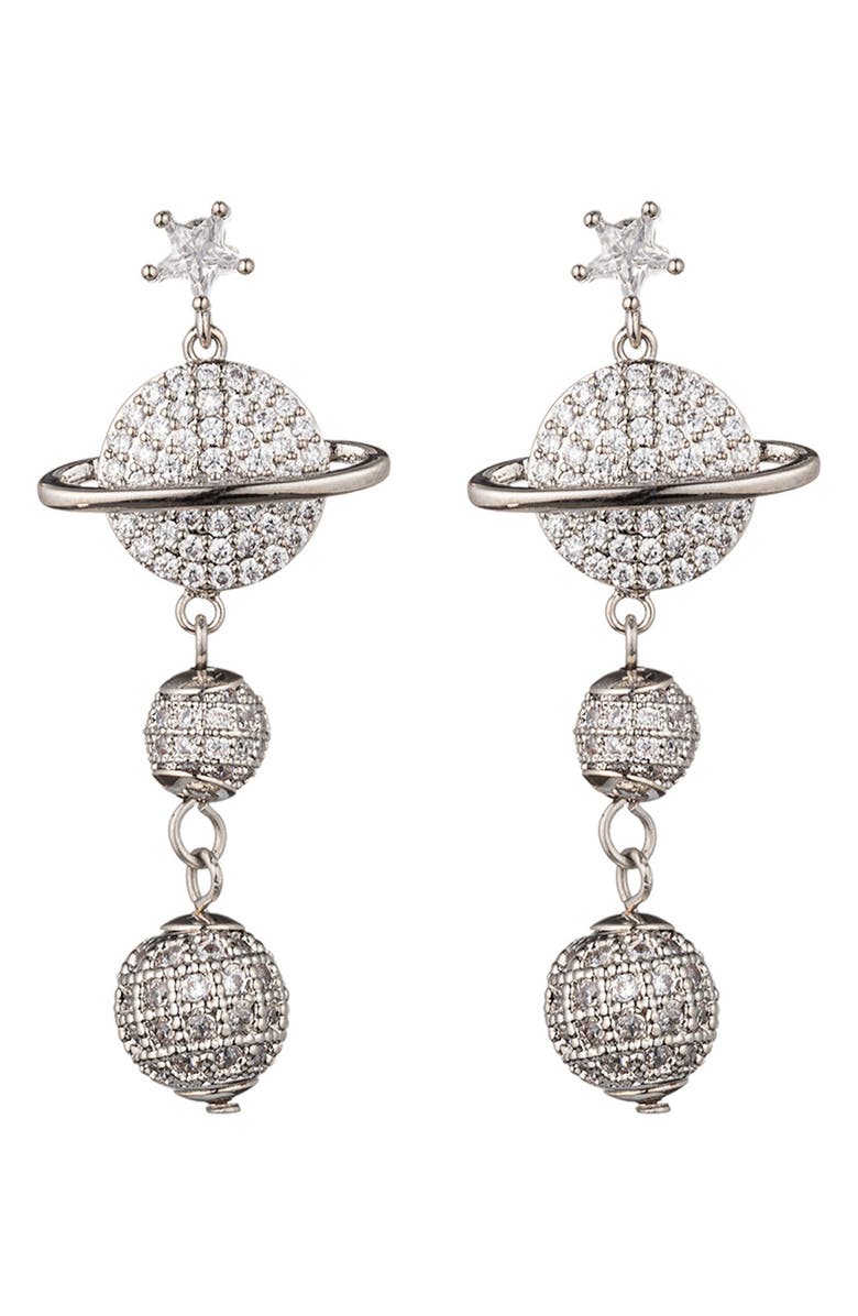 EYE CANDY LOS ANGELES Saturn Cubic Zirconia Drop Earrings, Main, color, Silver