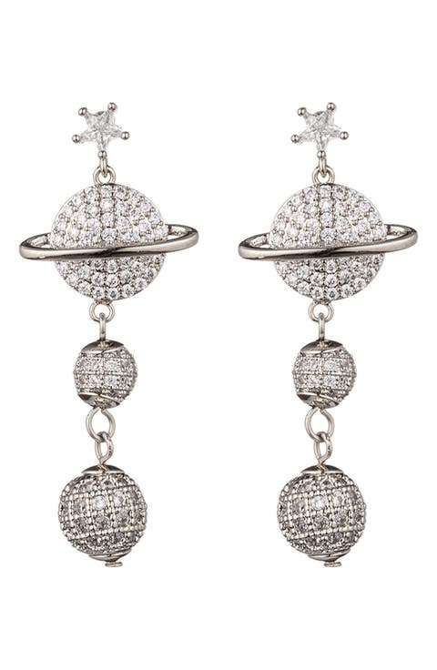 Saturn Cubic Zirconia Drop Earrings