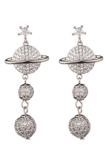 Eye Candy Los Angeles Saturn Cubic Zirconia Drop Earrings In Silver
