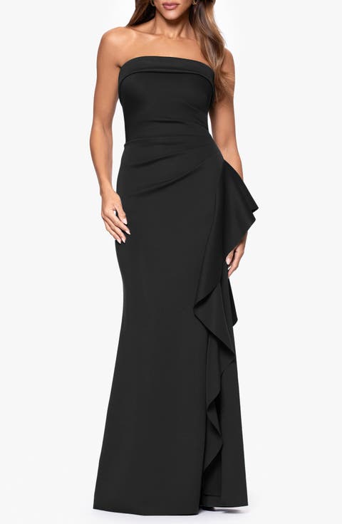 Ruffle Strapless Scuba Crepe Gown