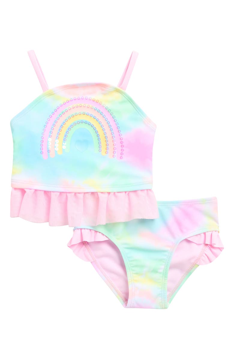 Breaking Waves Kids' Rainbow Tie Dye Two-Piece Swimsuit, Main, color, Multi Color
