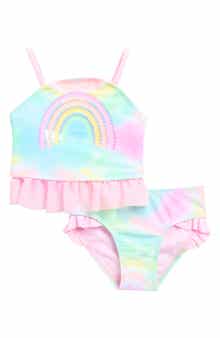 Breaking Waves Kids' Rainbow Tie Dye Two-Piece Swimsuit