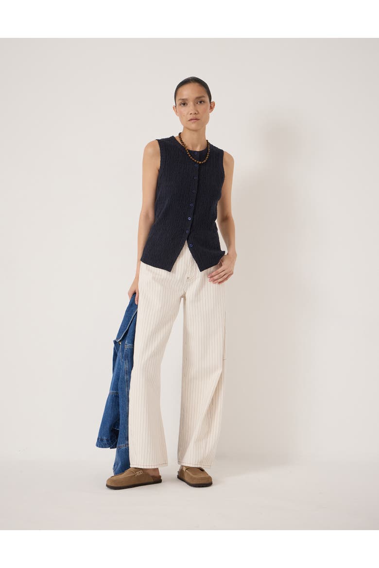 Textured Sleeveless Button Through Top, Alternate, color, Navy Blue