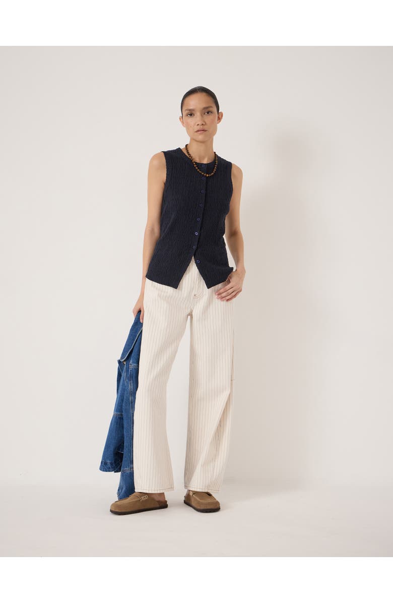 Hush Textured Sleeveless Button Through Top, Alternate, color, Navy Blue