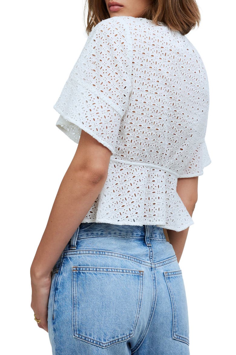 Eyelet Tie Front Top, Alternate, color, SOFT WHITE