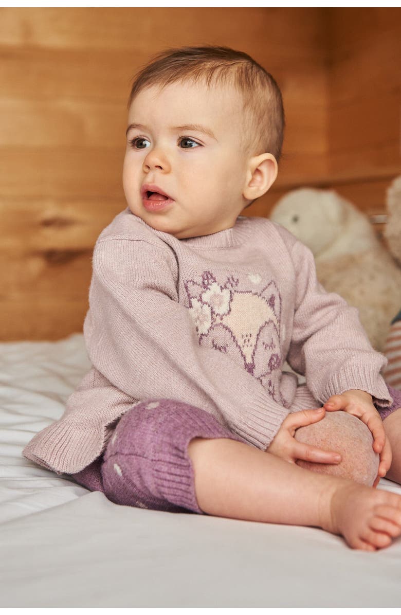 Deux par Deux Baby Girl's Fox Intarsia Top And Knitted Pant Set Woodrose, Alternate, color, 