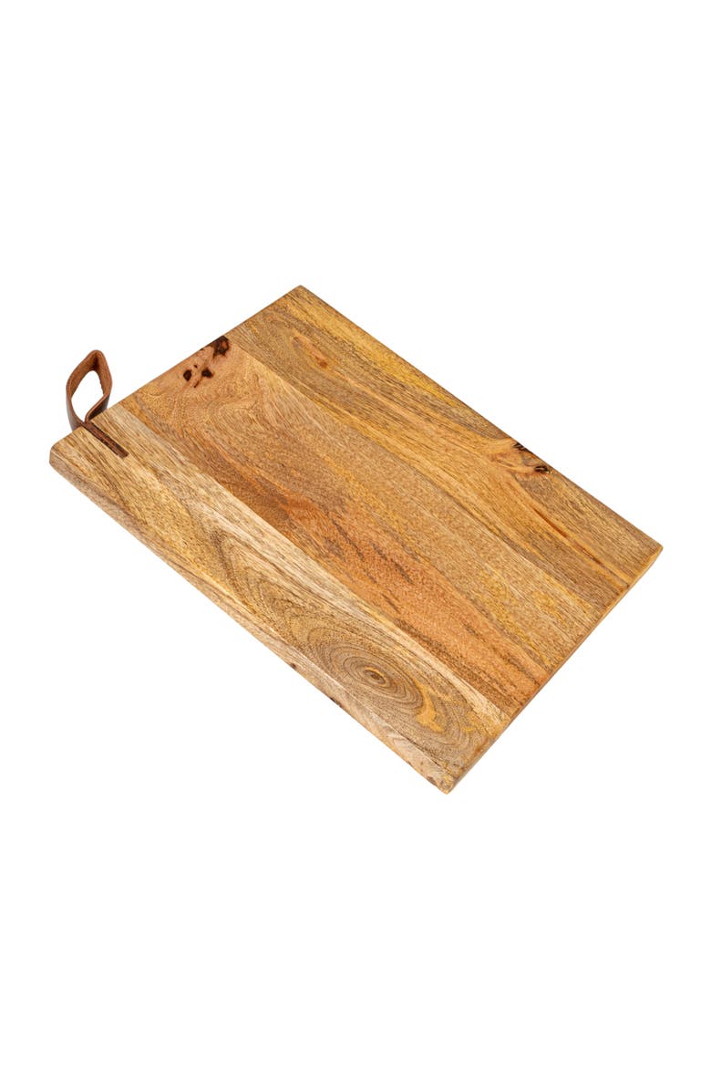 Storied Home Mango Wood Cheese/Cutting Board with Leather Handle, Natural, Main, color, Natural