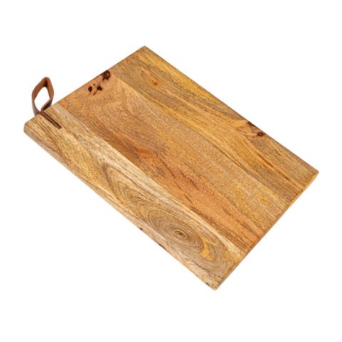 Mango Wood Cheese/Cutting Board with Leather Handle, Natural