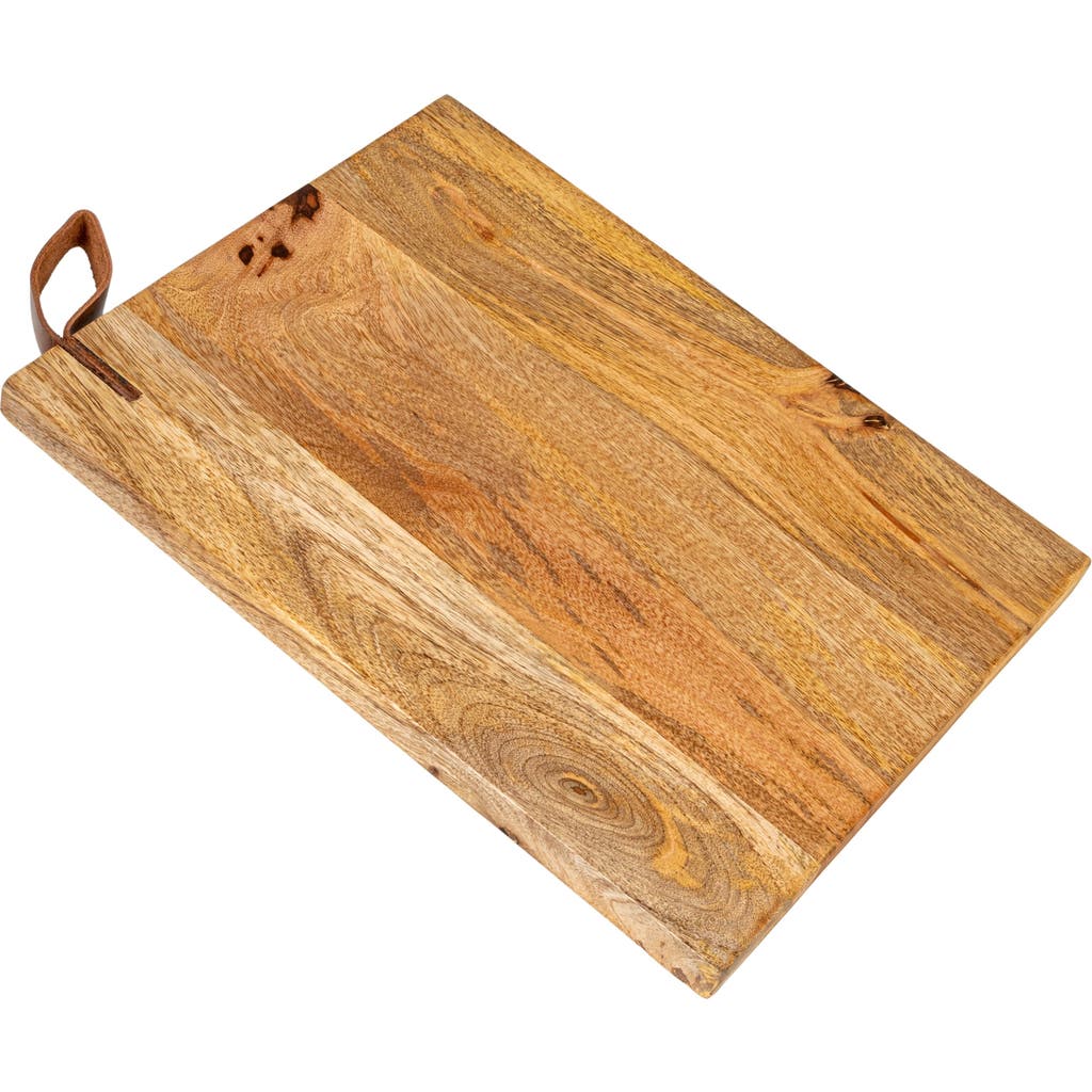 Storied Home Mango Wood Cheese/cutting Board With Leather Handle, Natural In Brown