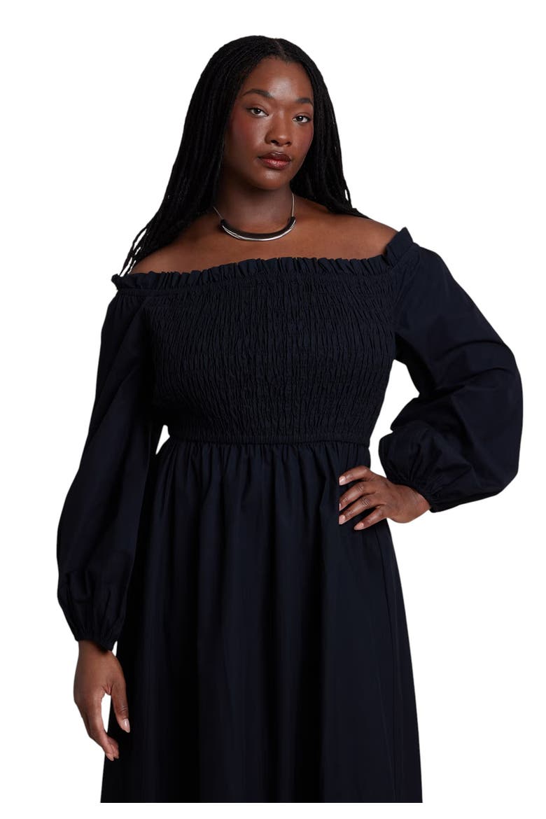 Long Sleeve Smocked Maxi Dress, Alternate, color, BLACK ONYX