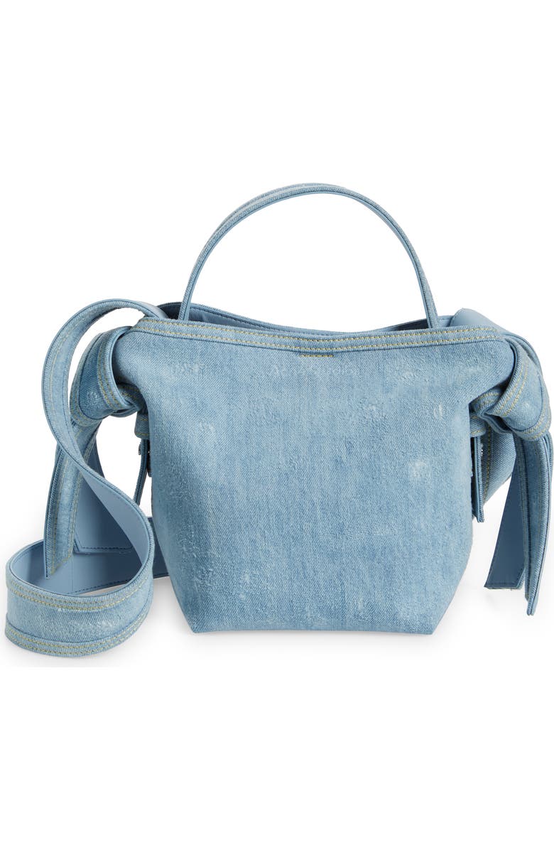 Acne Studios Mini Musubi Destroyed Denim Top Handle Bag, Main, color,