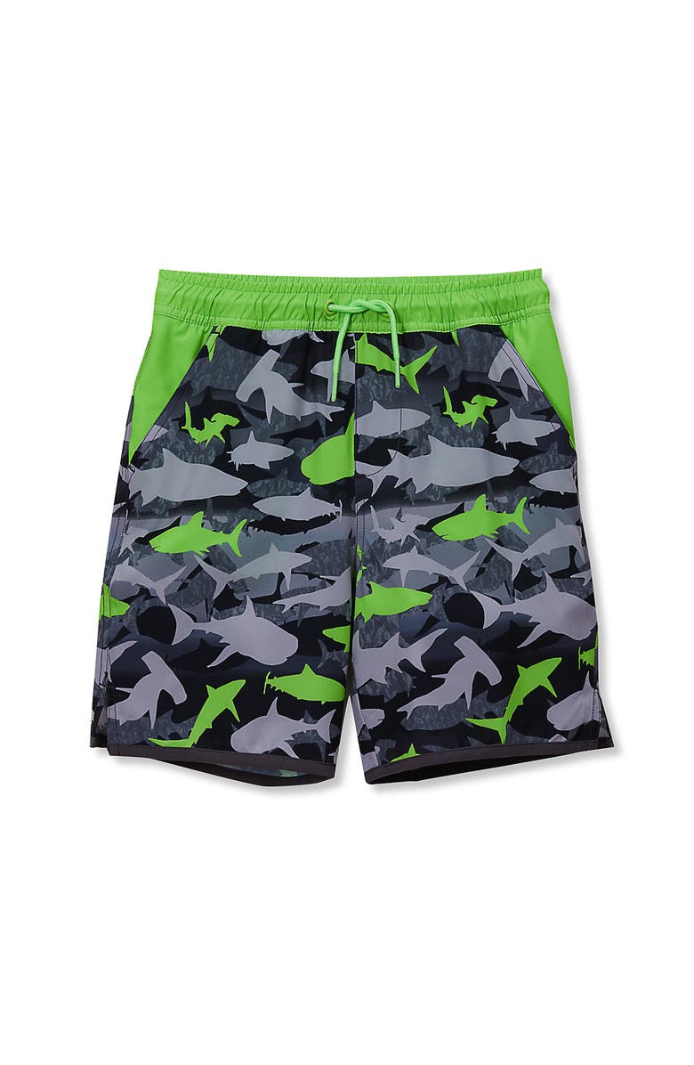 Lands' End Boys Stretch Hydroliner Sport Swim Trunk, Main, color, Sharks/Gray/Green
