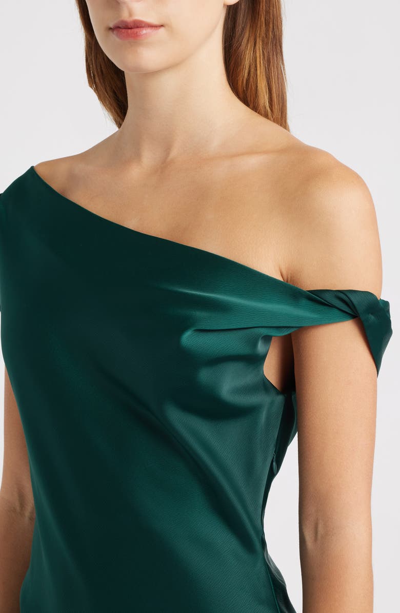 WAYF Colleen One-Shoulder Drape Satin Gown, Alternate, color, Emerald
