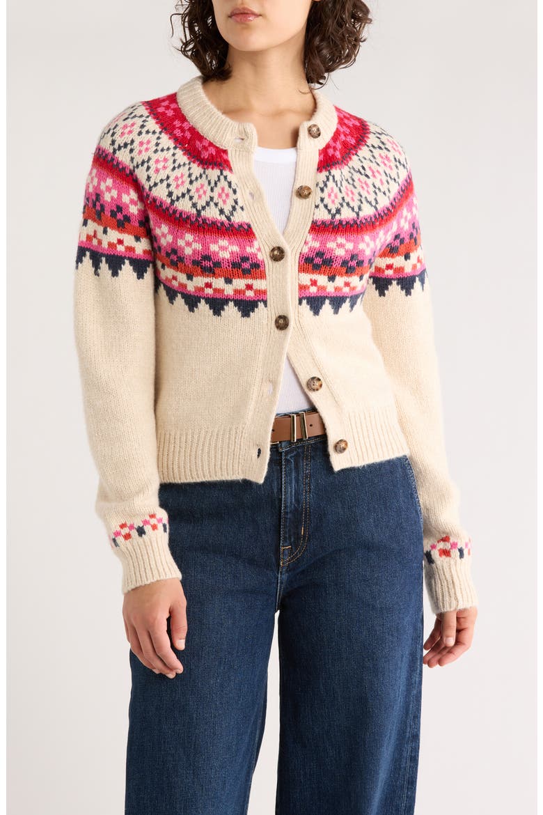 Fiorella Fair Isle Cardigan, Main, color, WARM FAIR ISLE