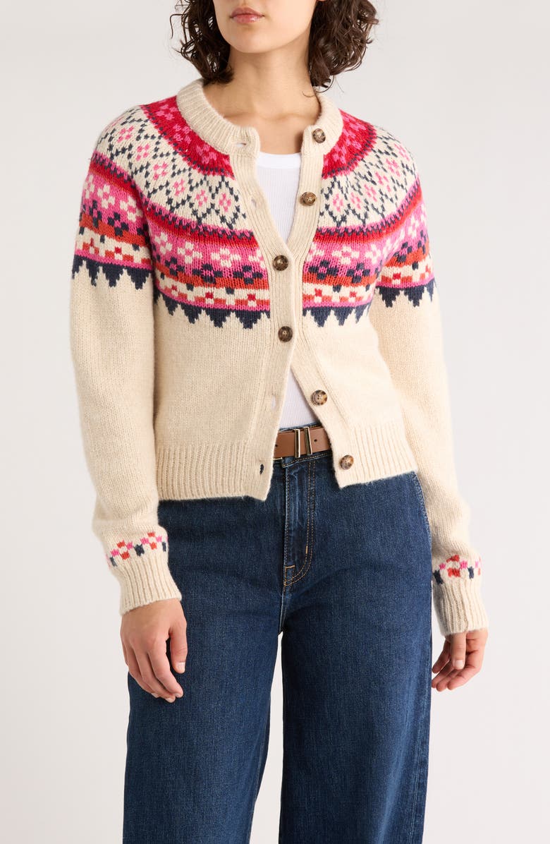 Marine Layer Fiorella Fair Isle Cardigan, Main, color, Warm Fair Isle