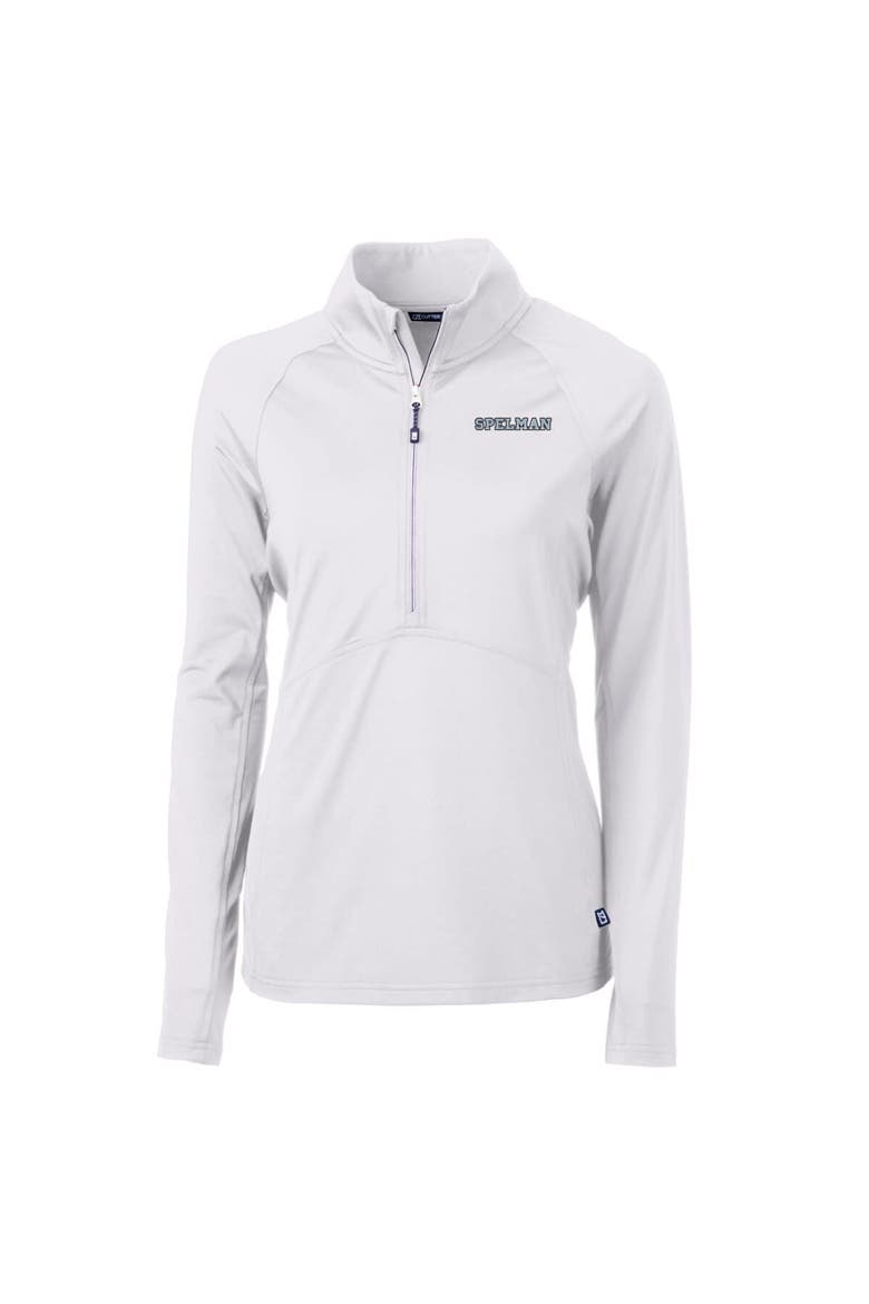 Women's Cutter & Buck White Spelman College Jaguars Adapt Eco Knit Half-Zip Pullover Jacket, Main, color, White
