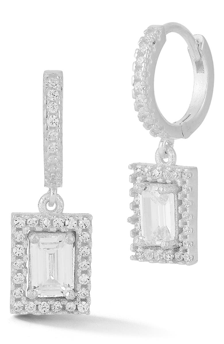 GLAZE JEWELRY Cubic Zirconia Drop Huggie Hoop Earrings, Main, color, Silver