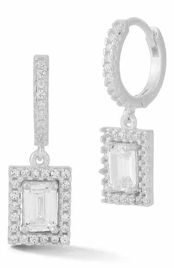 Cubic Zirconia Drop Huggie Hoop Earrings