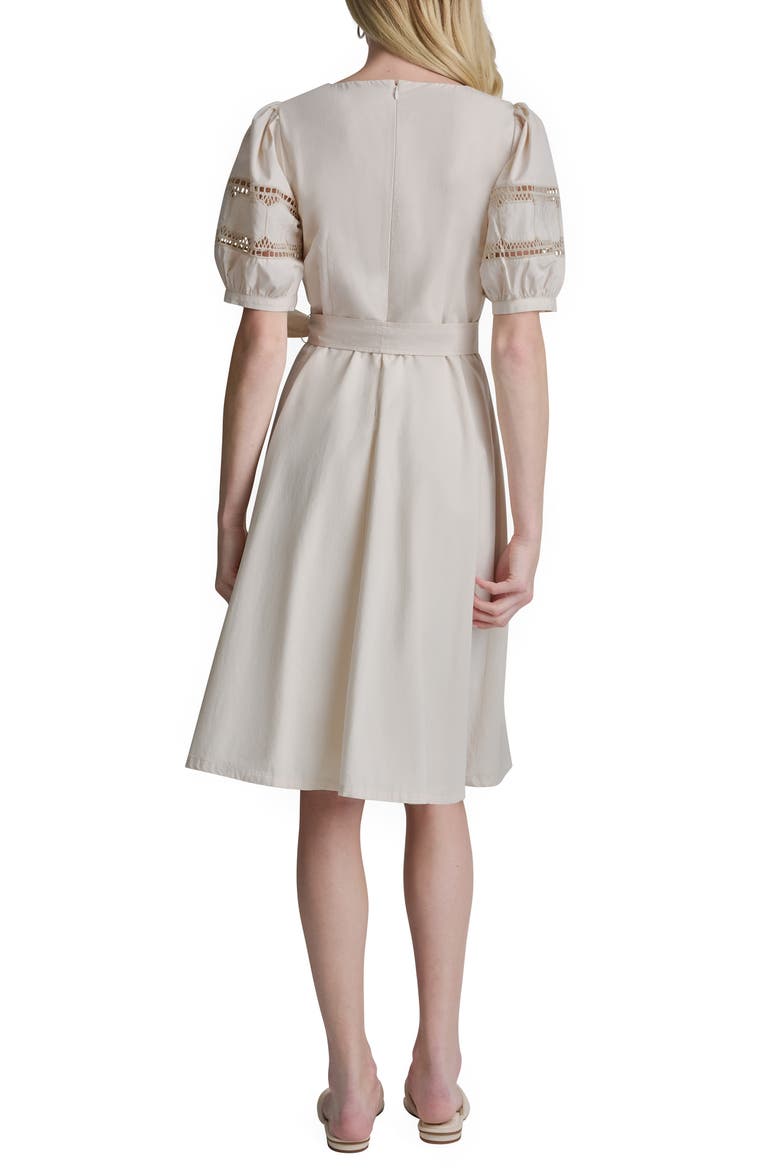Lace Trim Faux Wrap Dress, Alternate, color, PALE KHAKI