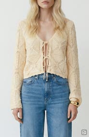 VERO MODA Lola Tie Front Pointelle Knit Cotton Cardigan