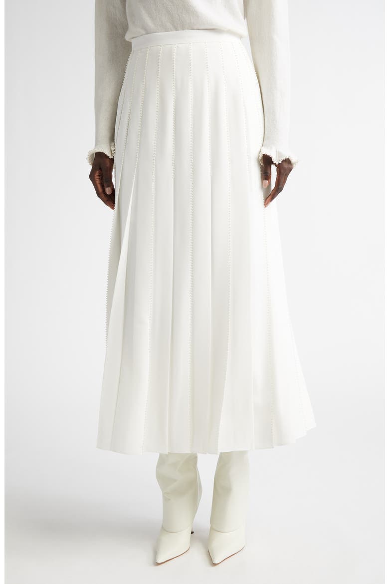 Hand Beaded Faux Pearl Pleated Georgette Midi Skirt (Women