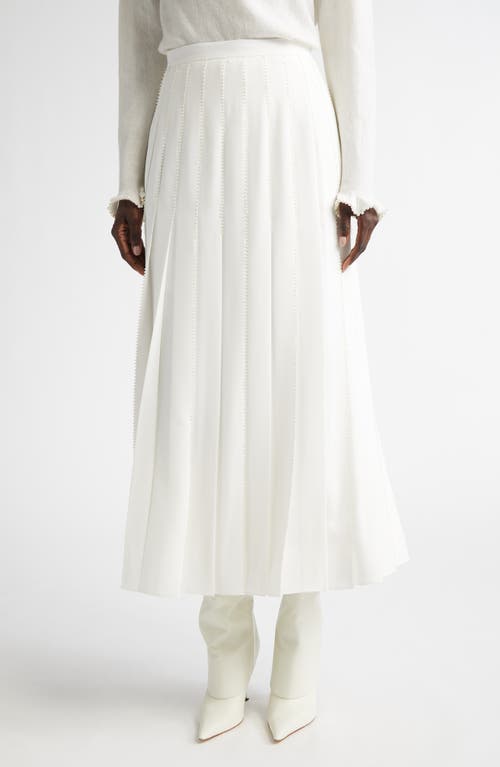 Lafayette 148 New York Hand Beaded Faux Pearl Pleated Georgette Midi Skirt in Cloud 